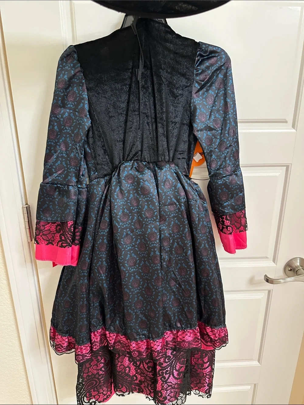 Girls Gothic Lace Witch Costume Dress in Black and Hot Pink
